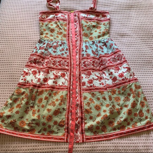 🎄 Gal Meets Glam Gianna Mini Dress Mint Coral Straps Square Neck A Line 10 L - Picture 13 of 14